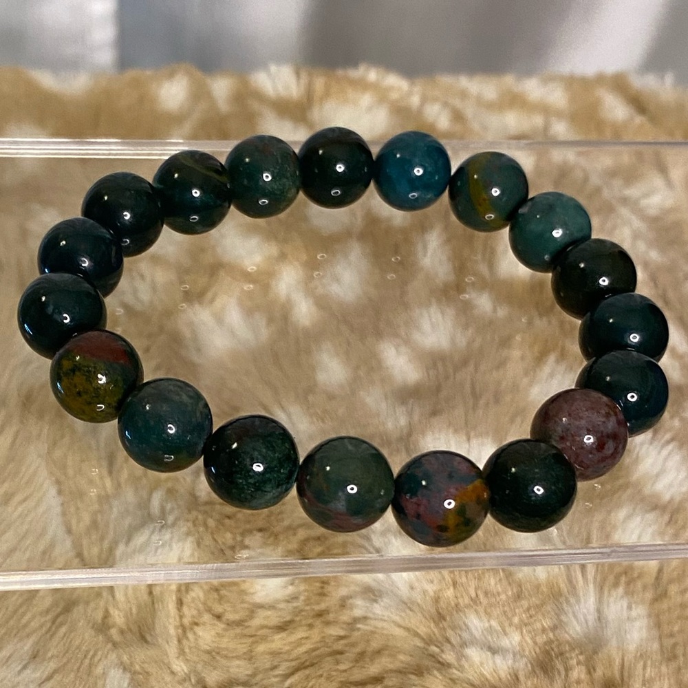 10mm African Bloodstone Crystal Bead Stretch Bracelet - Picture 6 of 11